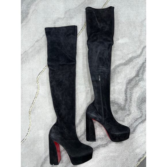 Christian Louboutin Movida Alta Botta 130 Black Suede Thigh High Heel Boot 36 - Picture 2 of 12